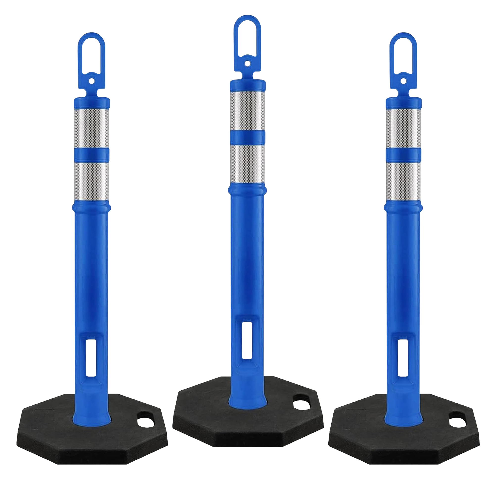 42" Ring Loop Blue Traffic Delineator Post with 13 LB PVC Base - 3 Pack
